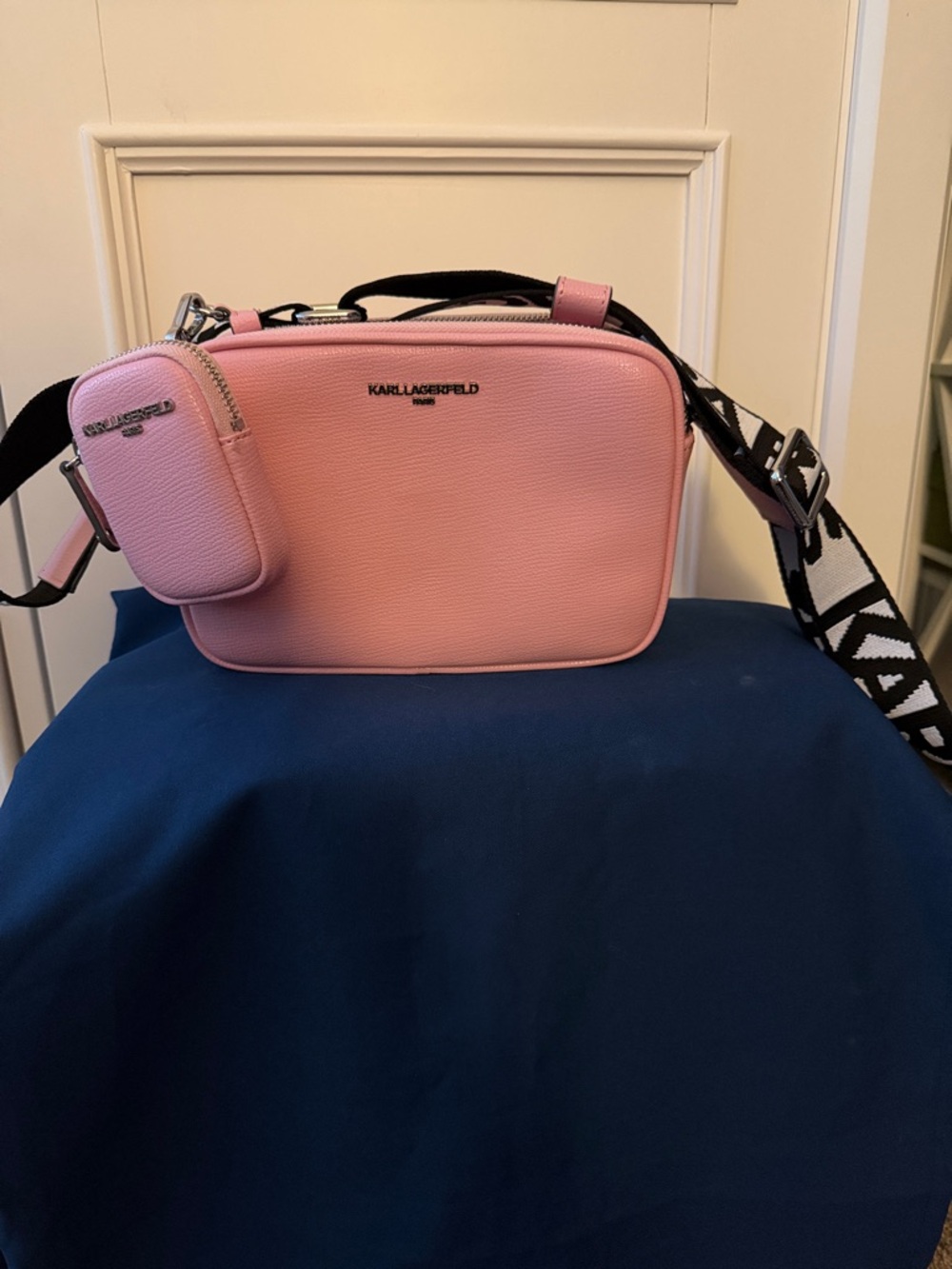 Karl Lagerfeld Light Pink Crossbody Camera Bag with Logo Strap